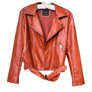 Elodie Women's burnt orange leather biker / blazer jacket